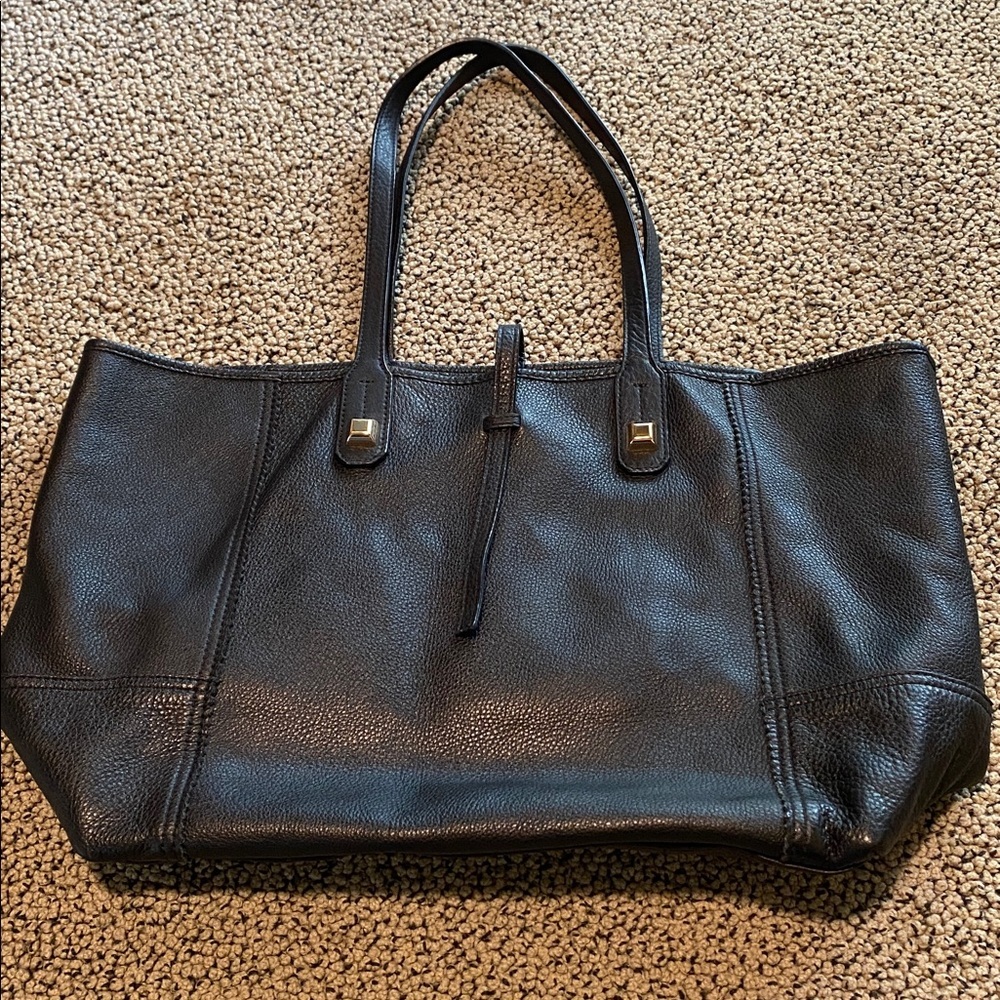 Stella & Dot Black Leather Tote with Snakeskin Accent